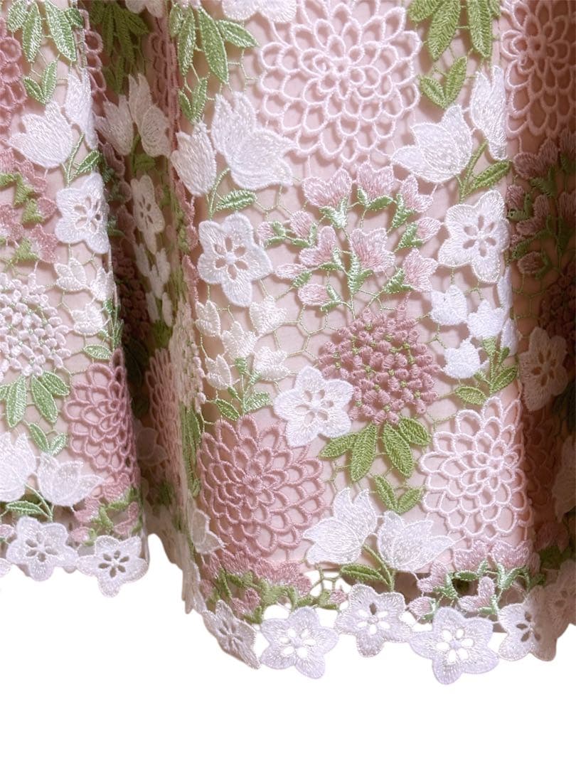 新品　TOCCA ワンピース　0サイズ　ピンク　ケミカルレース　刺繍