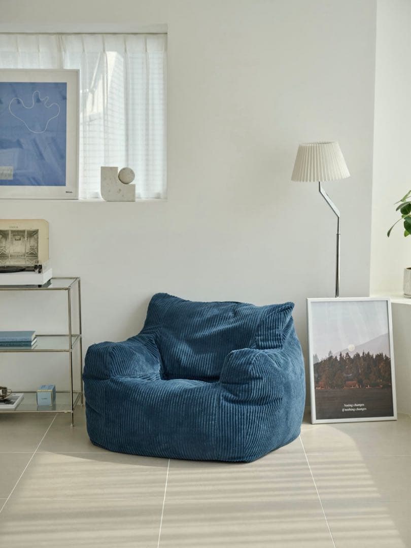 LOOSY HUGME 1人掛けビーズソファ NAVY ネイビー　オットマン付き