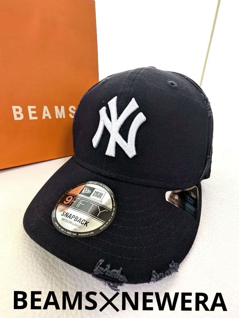 ビームス✕ニューエラ ダメージ キャップ ★ヤンキース★ネイビー帽子