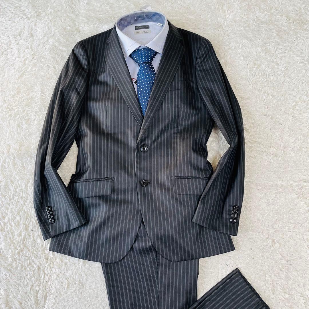 美品◆ムッシュニコル　スーツ　セットアップ　光沢　裏地ペイズリー　ストライプ46