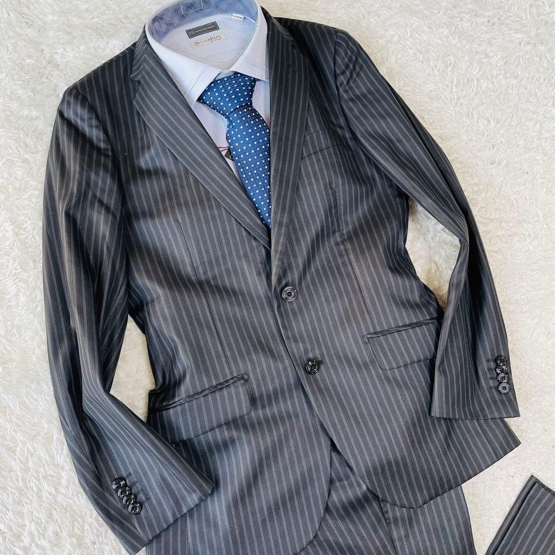 美品◆ムッシュニコル　スーツ　セットアップ　光沢　裏地ペイズリー　ストライプ46