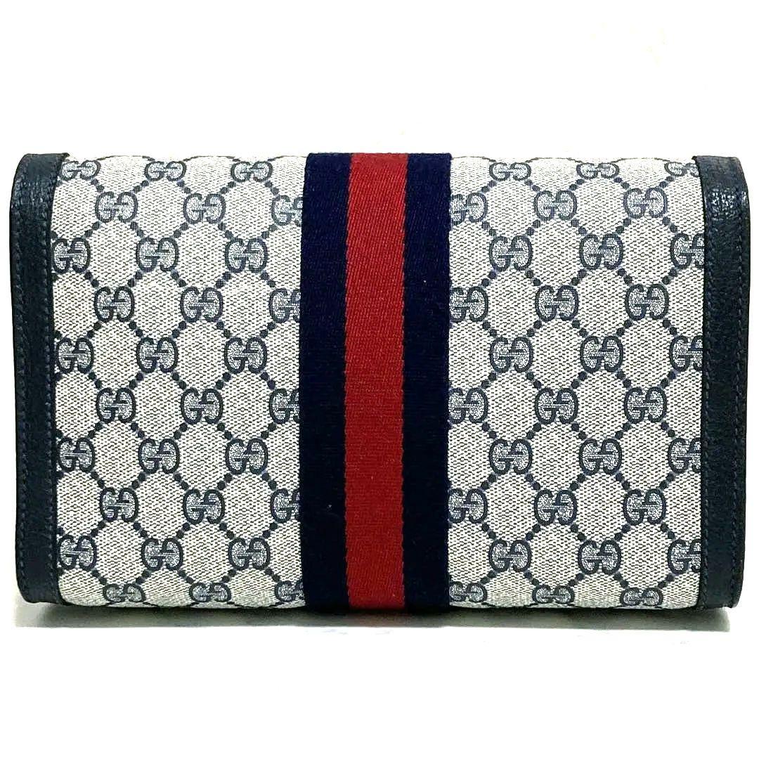 極美品 GUCCI クラッチバッグ シェリーライン インターロッキング ネイビー