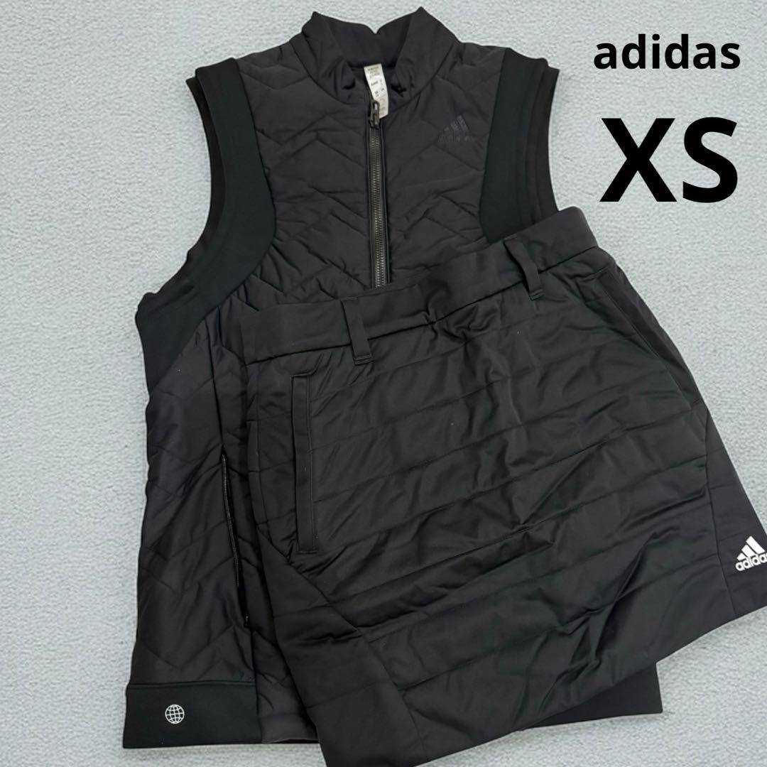 adidas 中綿ベスト×スカート セットアップ XS 黒 ゴルフ 防寒