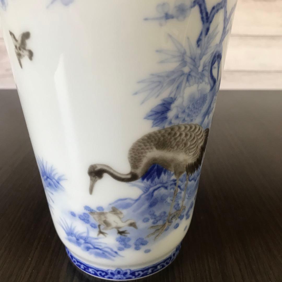青白陶器 花瓶 鶴柄　香蘭社