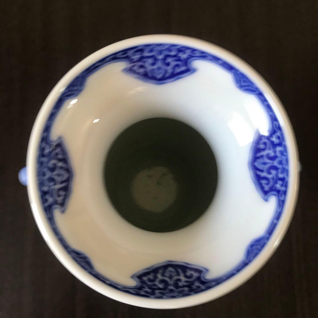 青白陶器 花瓶 鶴柄　香蘭社