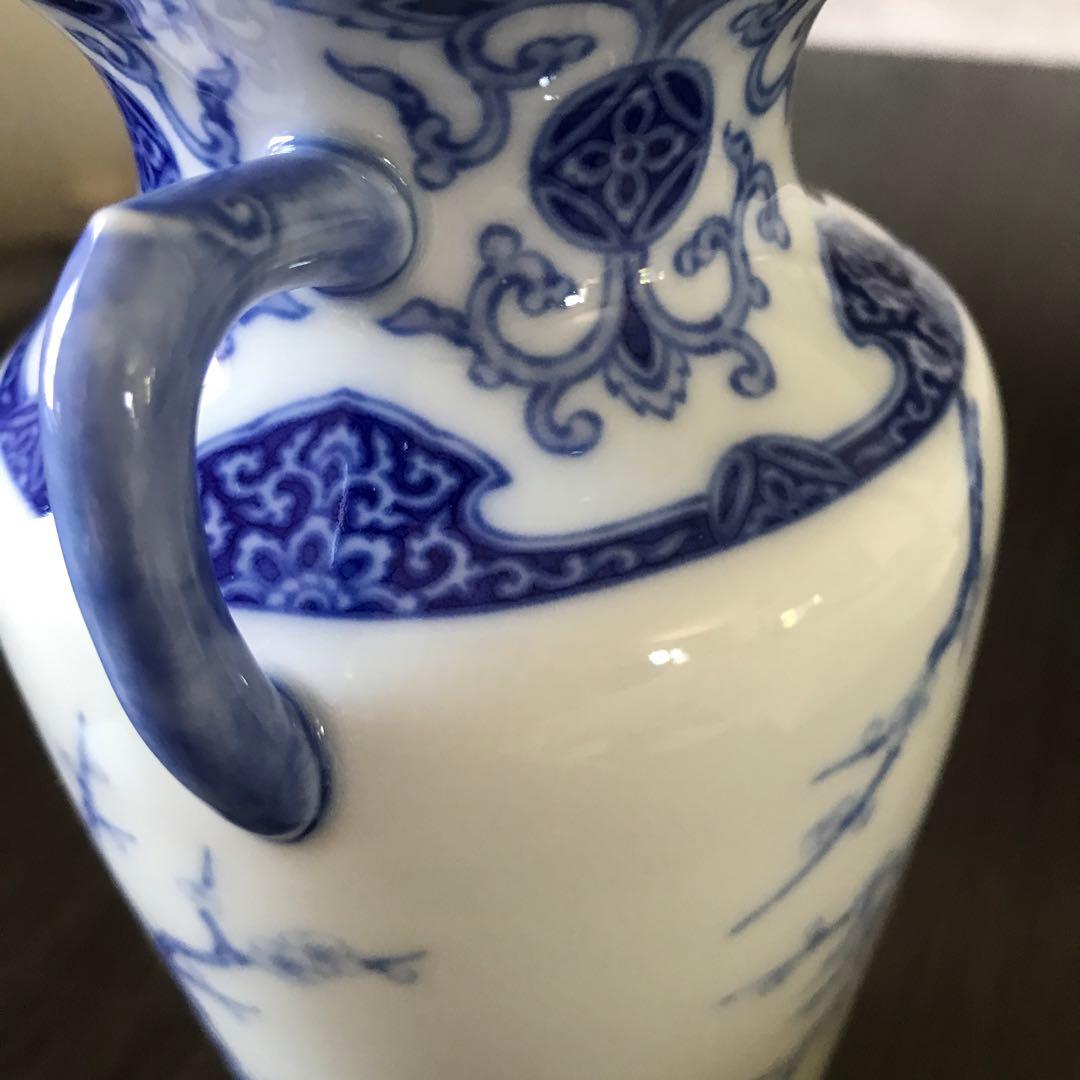 青白陶器 花瓶 鶴柄　香蘭社