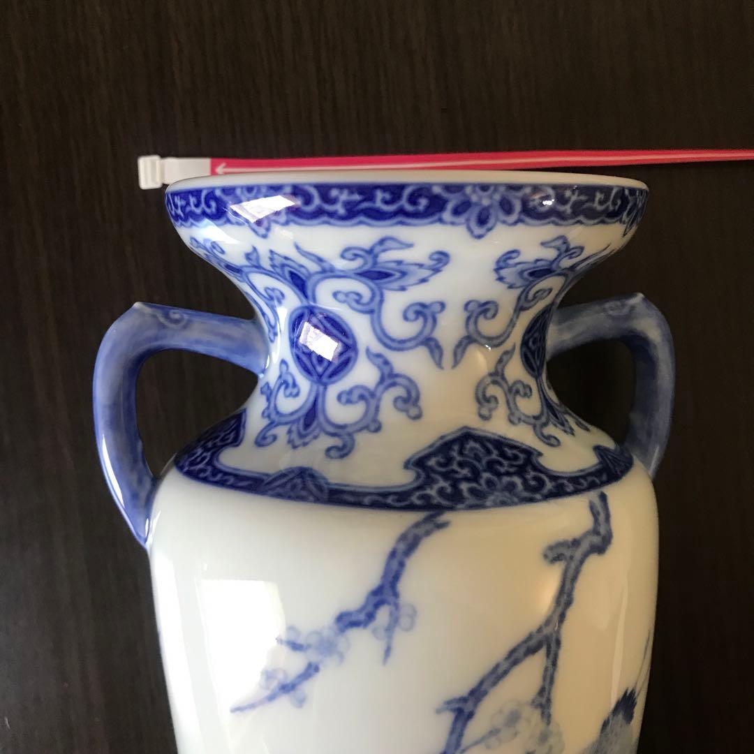 青白陶器 花瓶 鶴柄　香蘭社