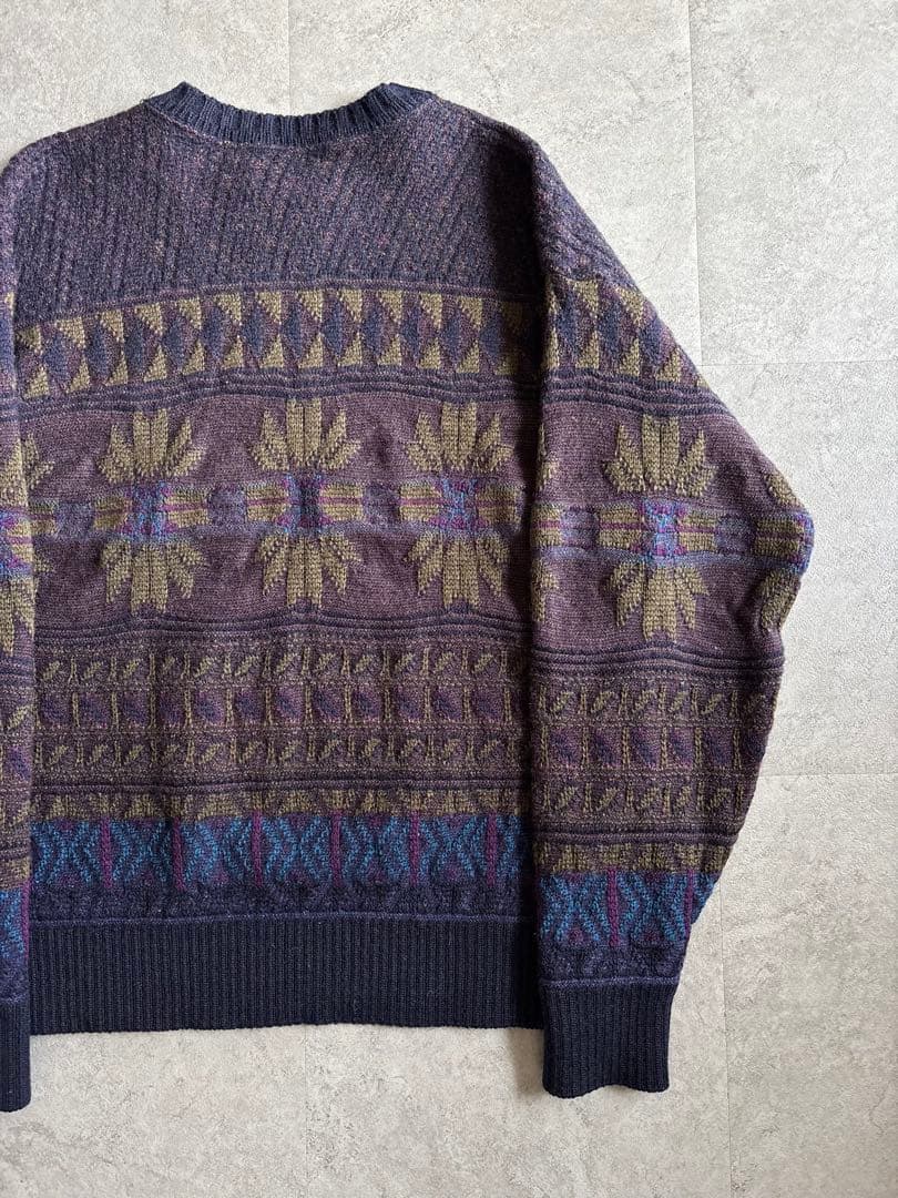 70s USA製 PENDLETON ウールニット ネイビー 総柄 美品