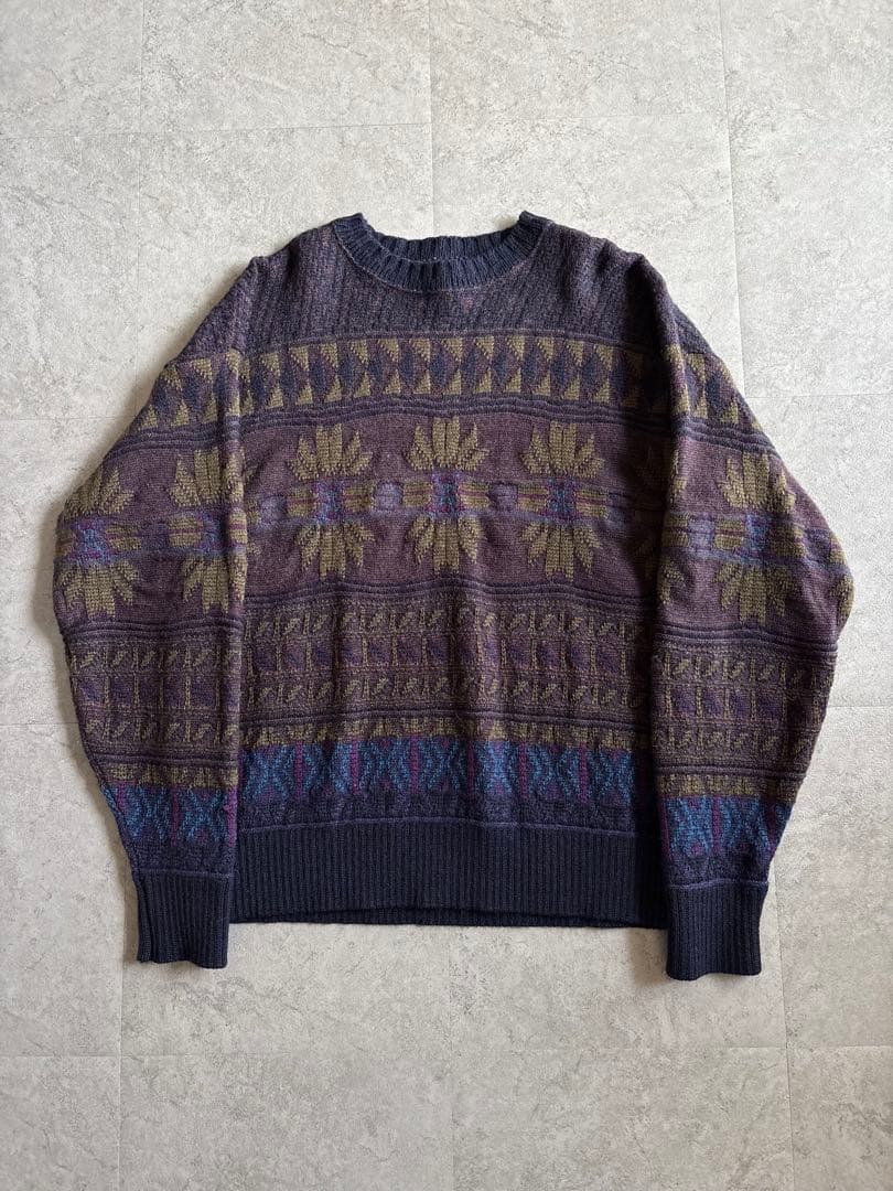 70s USA製 PENDLETON ウールニット ネイビー 総柄 美品