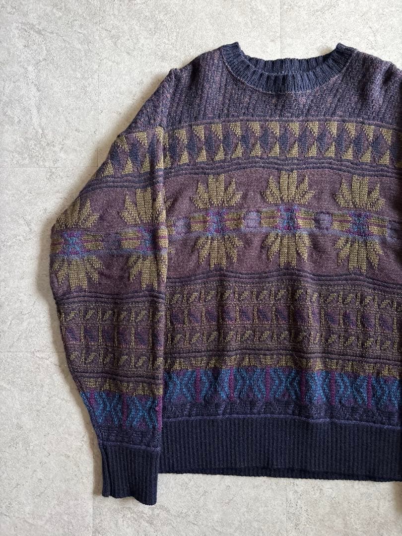 70s USA製 PENDLETON ウールニット ネイビー 総柄 美品