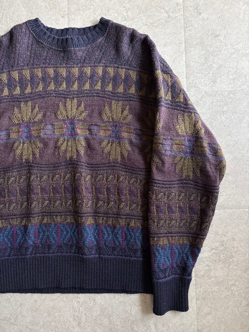 70s USA製 PENDLETON ウールニット ネイビー 総柄 美品