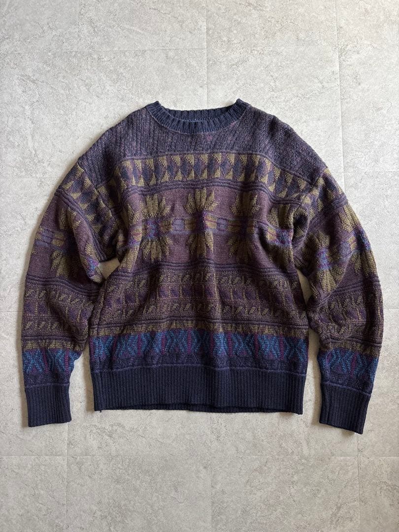 70s USA製 PENDLETON ウールニット ネイビー 総柄 美品
