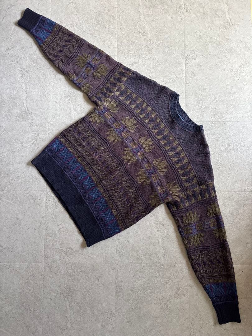 70s USA製 PENDLETON ウールニット ネイビー 総柄 美品
