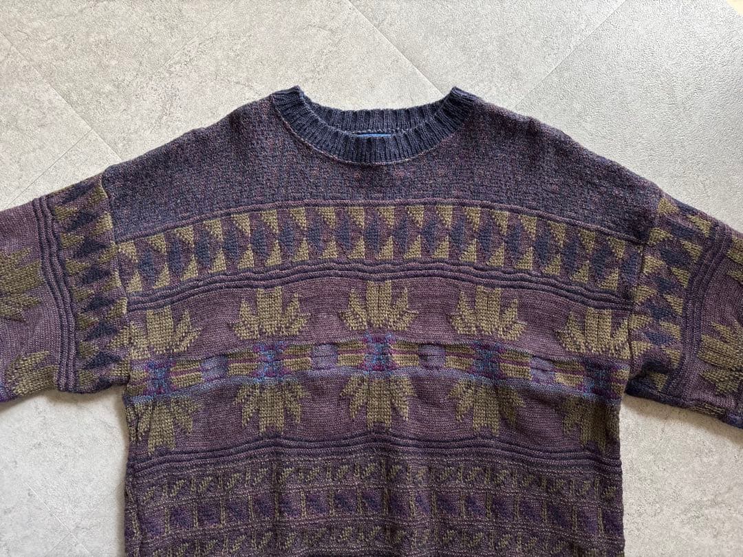 70s USA製 PENDLETON ウールニット ネイビー 総柄 美品