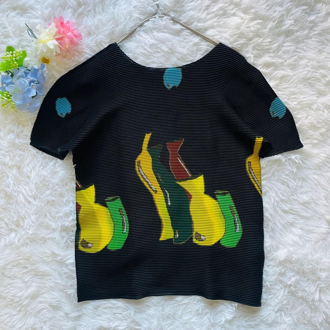 【美品】イッセイミヤケ me ミー ボトルプリント 半袖 プリーツ カットソー