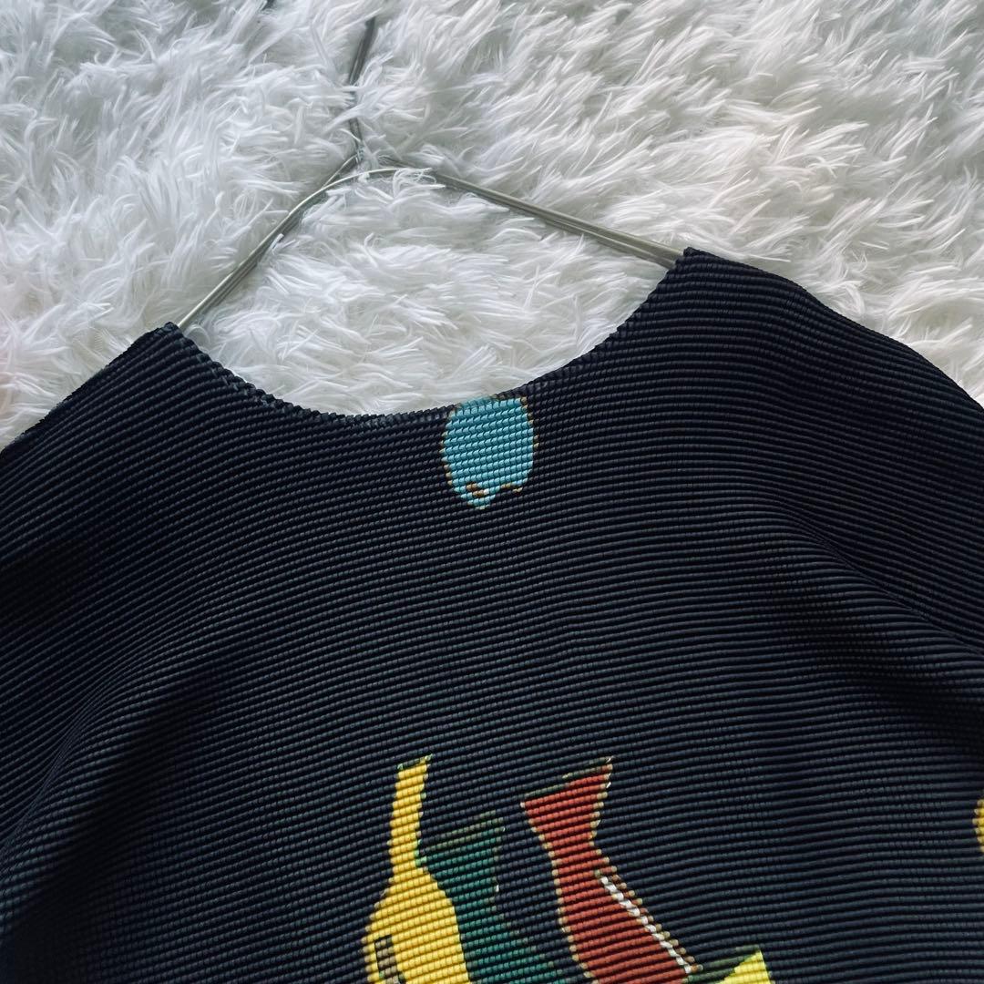 【美品】イッセイミヤケ me ミー ボトルプリント 半袖 プリーツ カットソー