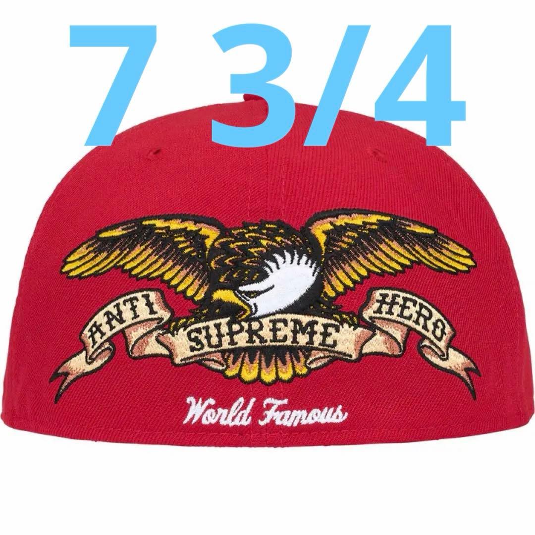 supreme ANTI HERO 刺繍キャップ 赤 newera 7 3/4