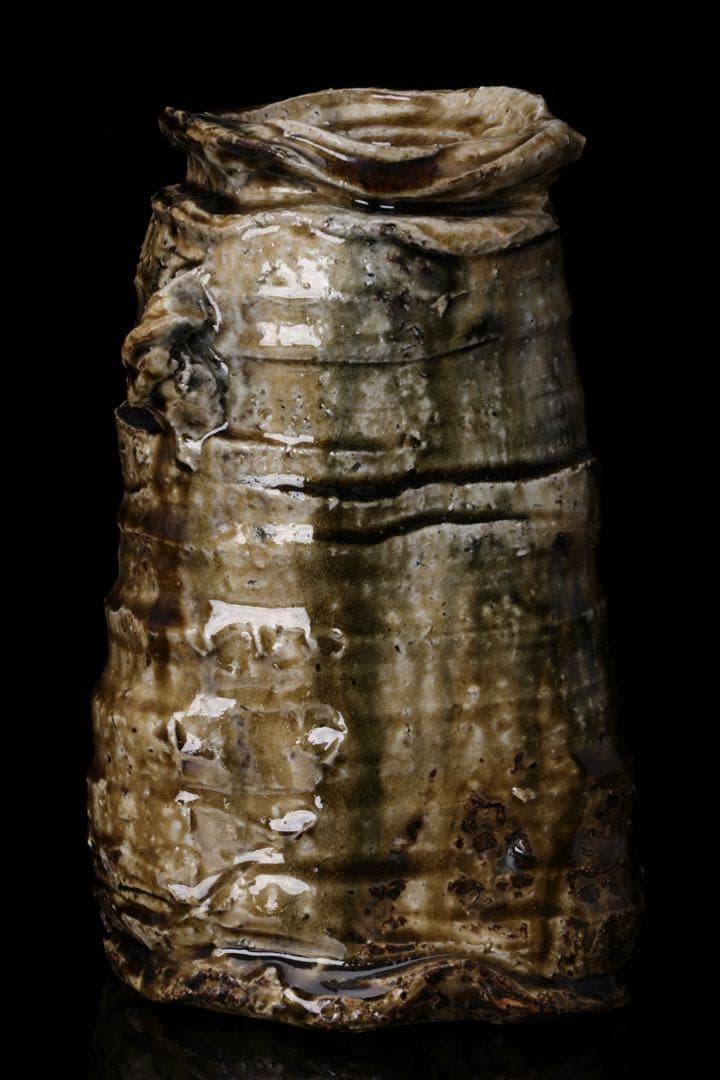 【塚本治彦】美濃伊賀花生 共箱 落款 略歴付 花器 花瓶 花入 壺 美濃 伊賀焼