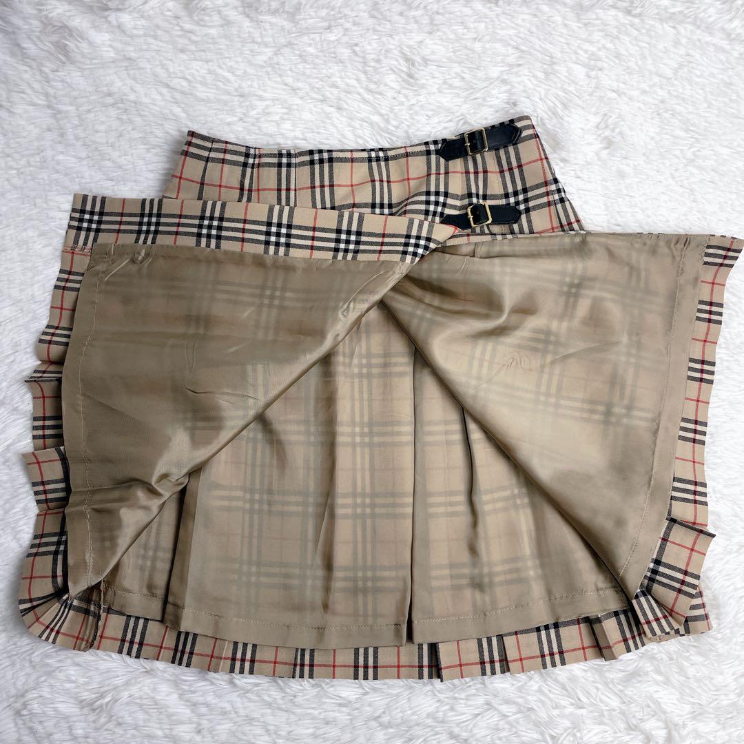 極美品✨バーバリー 巻きスカート プリーツ ノバチェック ベルト 160A M