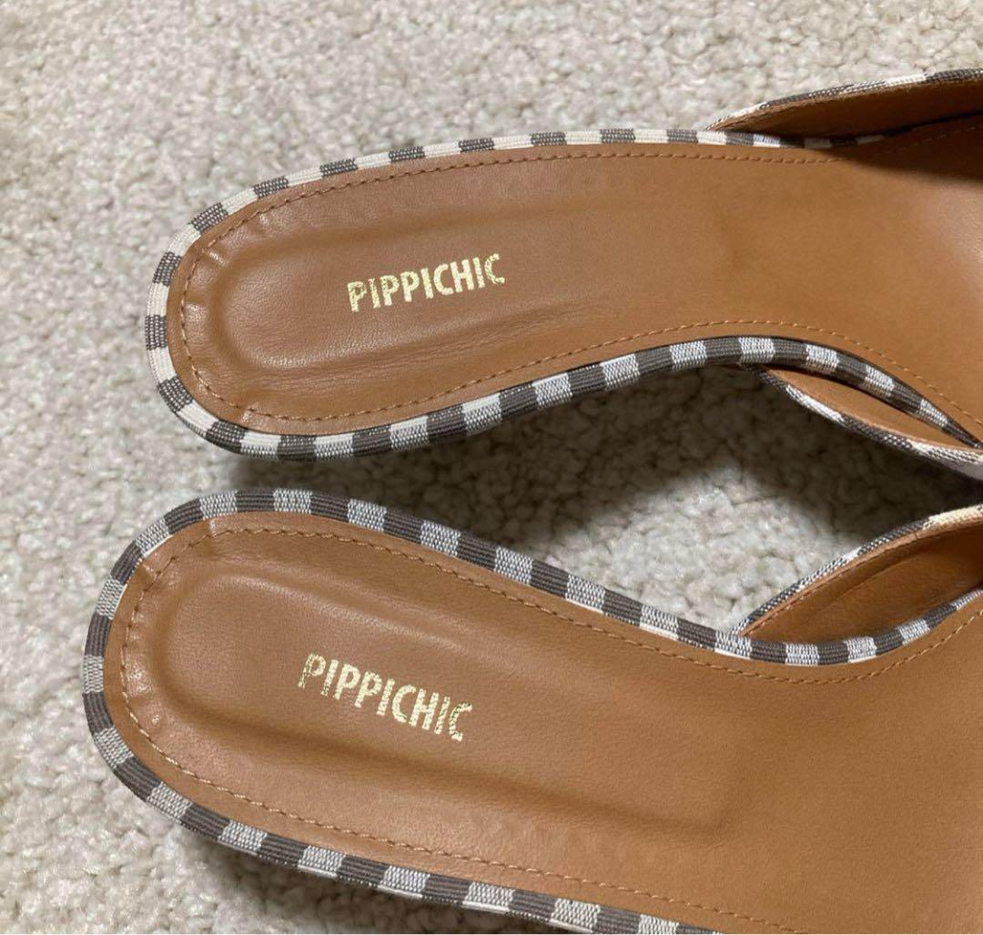 ピッピシック　24.5cm ビジュー付きギンガムチェックミュール