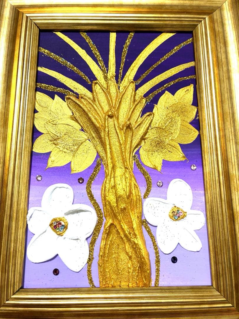 開運絵画　生命の木　金の成る木　白龍　天界の花