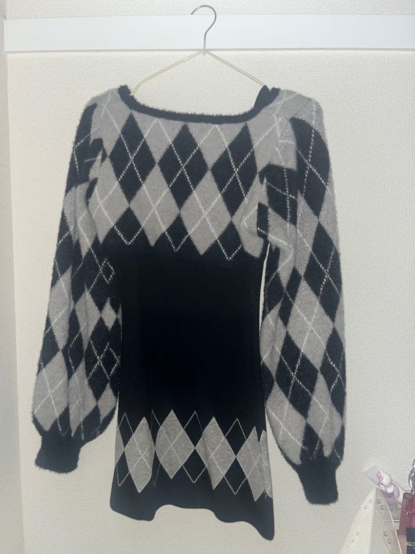 bubbles バブルス レースアップアーガイルワンピース ブラック Sサイズ