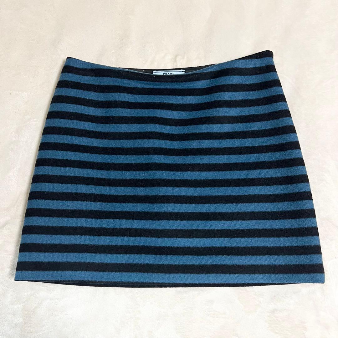 【よ様】超美品！PRADA ウール ミニ スカート ボーダー 40
