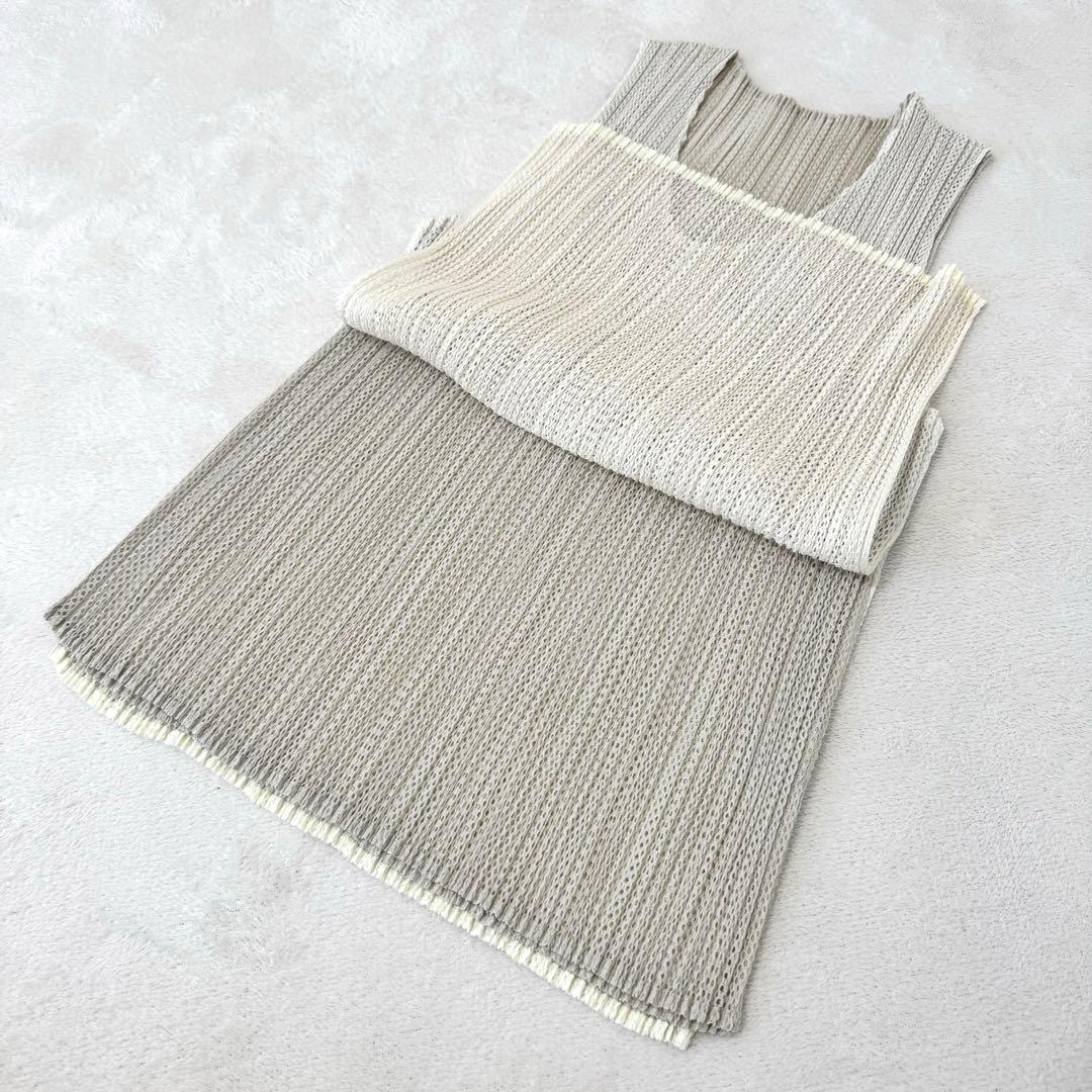美品✨PLEATS PLEASE バイカラー　ノースリーブ　チュニック　トップス