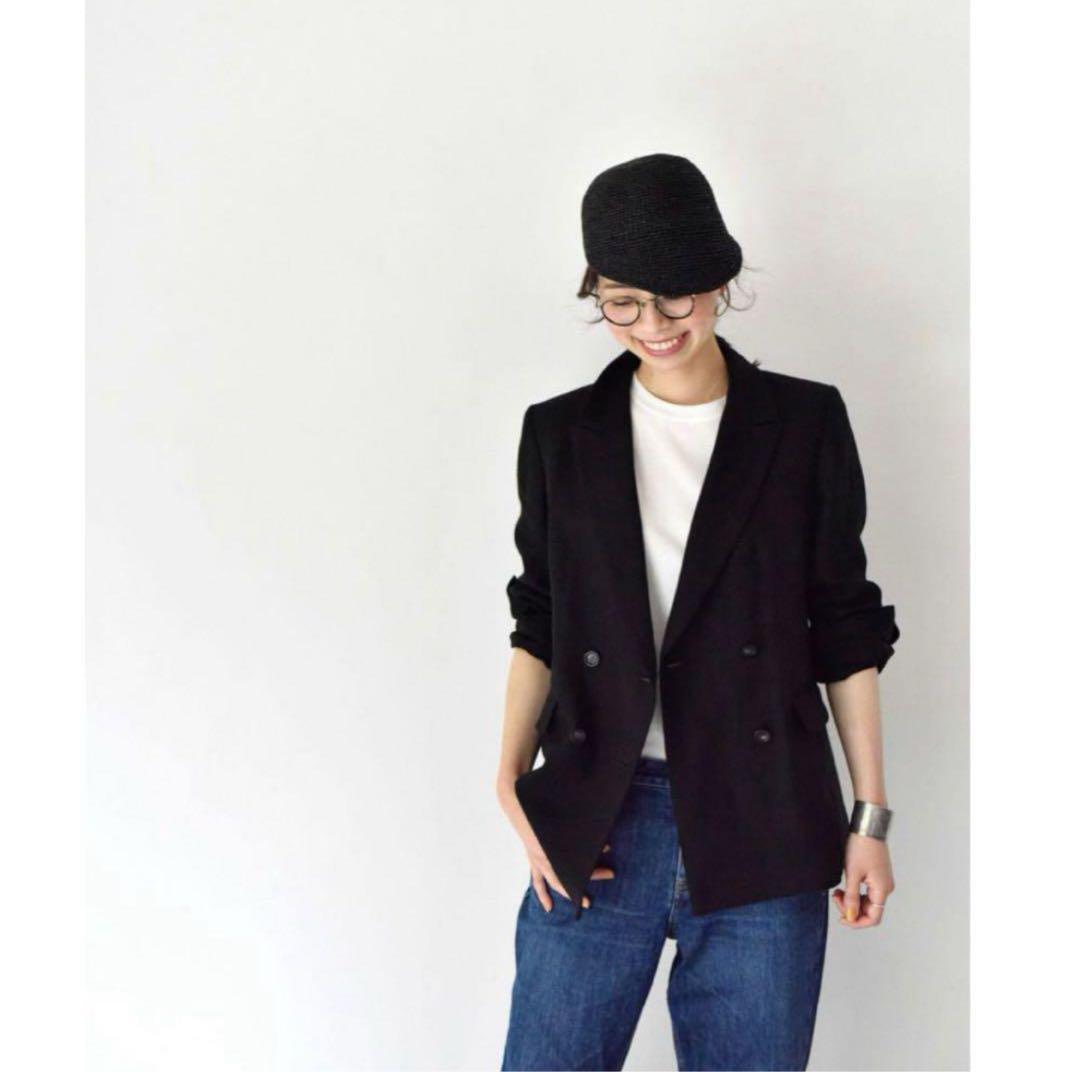 ハグオーワー＊クロスアンドクロス＊ リネンダブルブレストジャケット＊ブラック