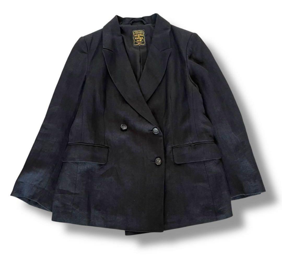 ハグオーワー＊クロスアンドクロス＊ リネンダブルブレストジャケット＊ブラック