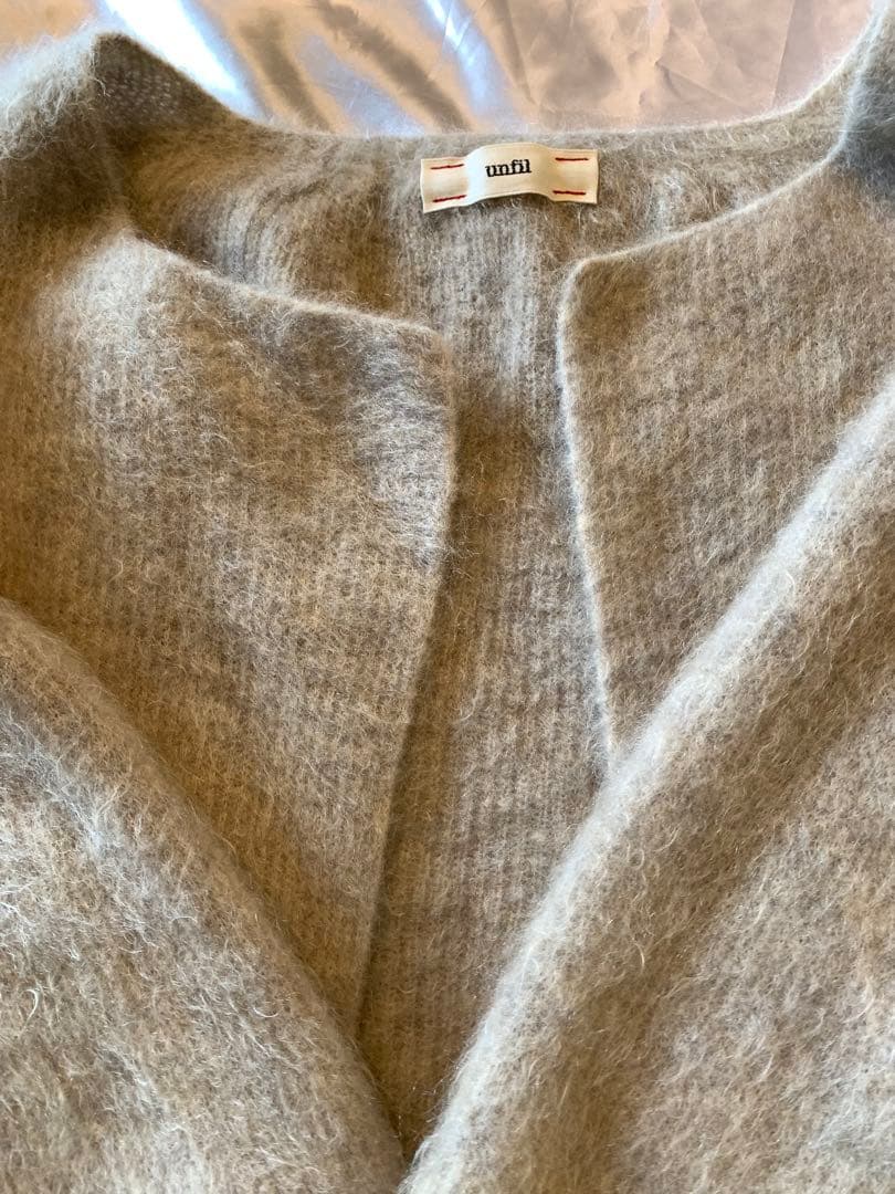 未使用　unfil グレー モヘアカーディガン 長袖