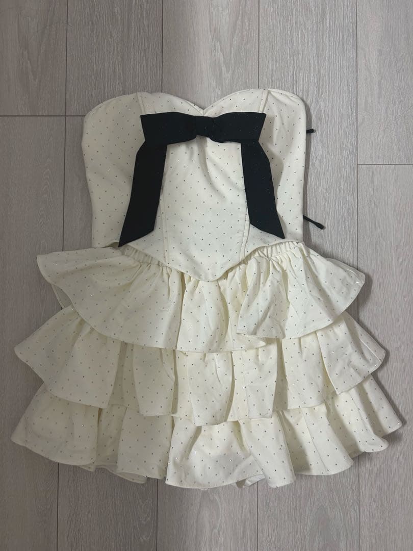 極美品 ローブドフルール キャバ ミニ ドレス ビッグリボン ドット柄 スタッズ