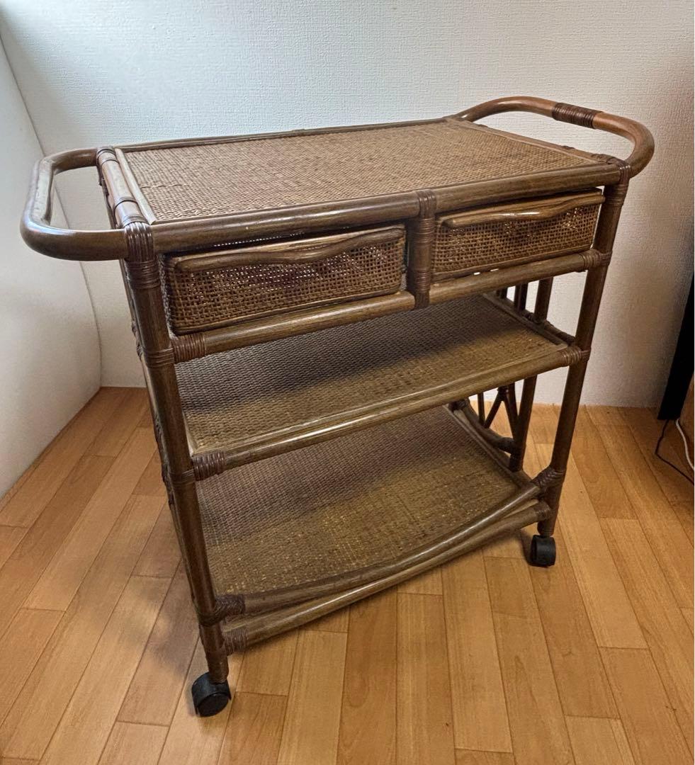 ラタン　引き出し付きワゴン　キャスター付き KOIZUMI キッチンワゴン