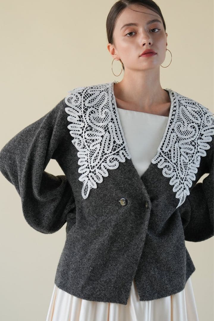 【即日配達】Acka lace collar knit cardigan