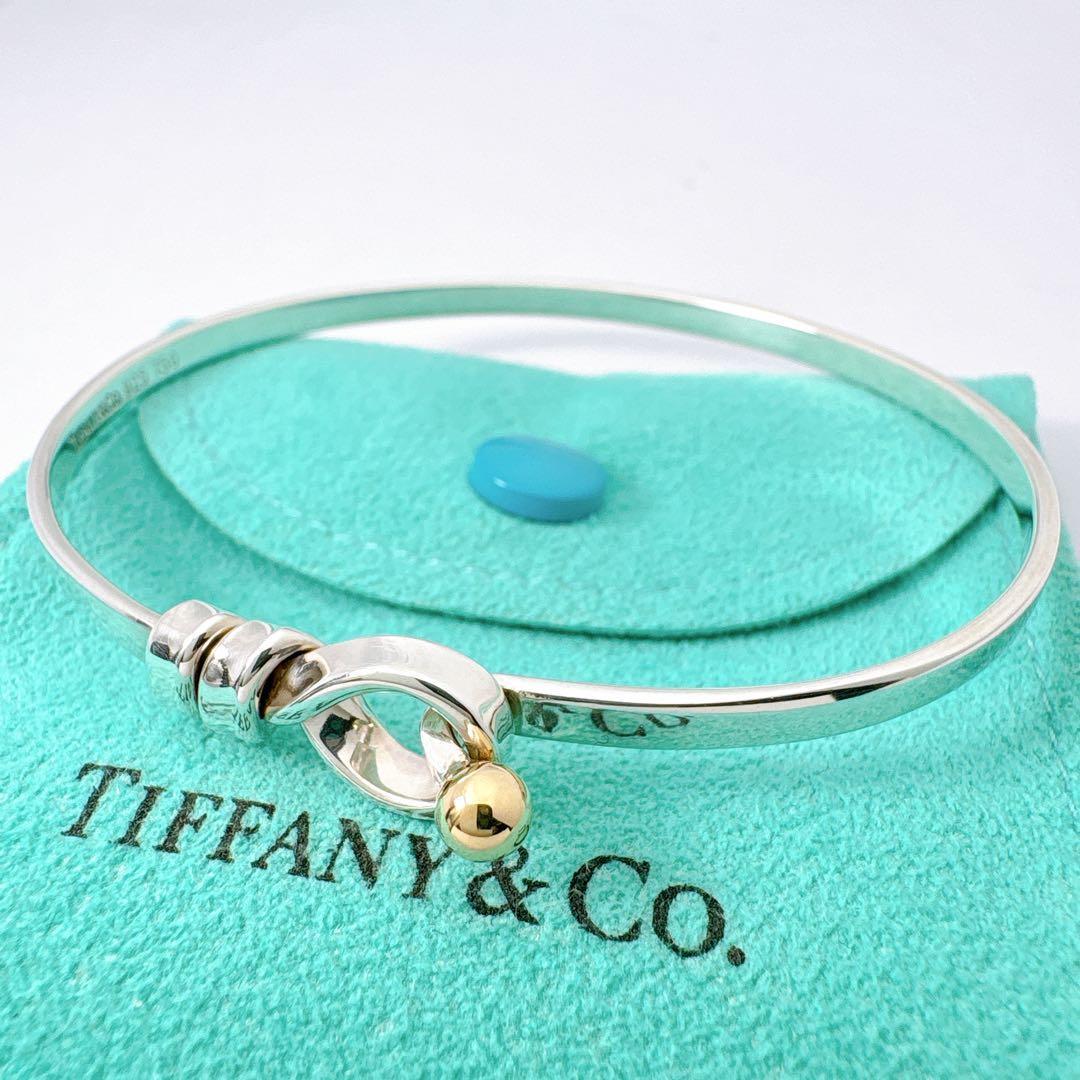 極美品 オールドティファニー フック&ループ コンビ バングル シルバー k18