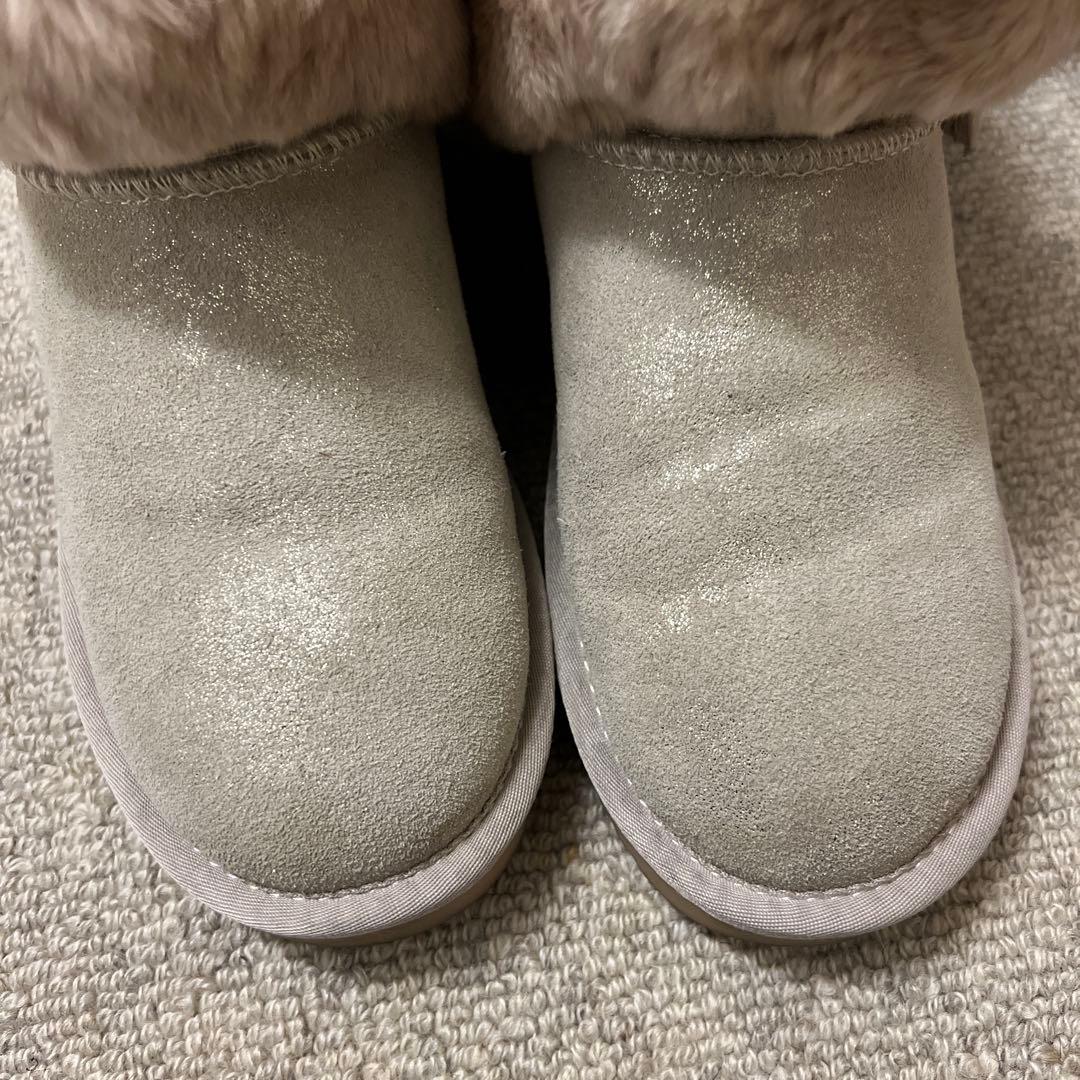 UGG ムートンブーツ ショート ファー付き タッセル ベージュ系 24.5cm