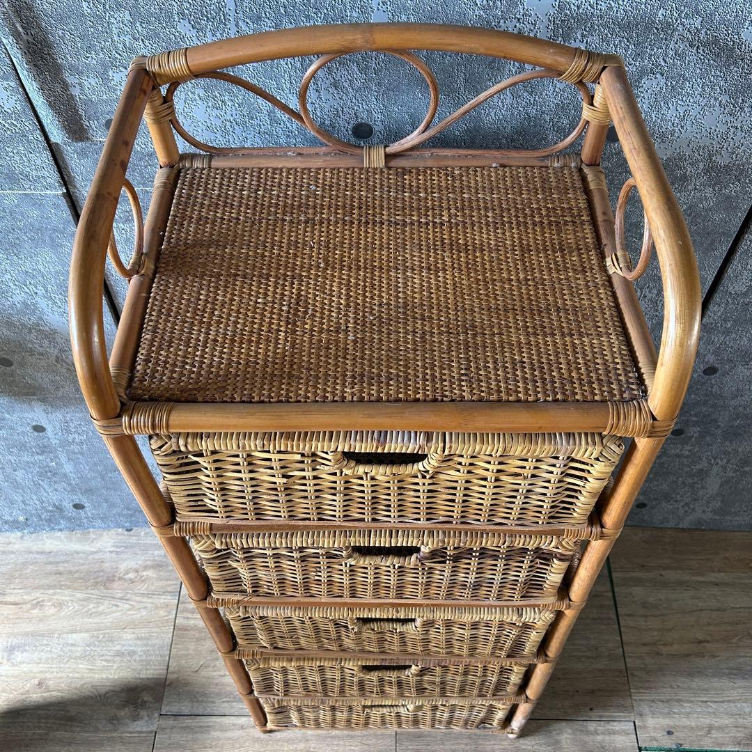 ꧁籐家具꧂ 5段ラタンランドリーチェスト ラック バスケット 収納家具