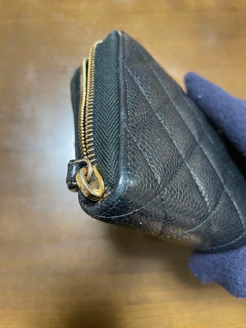 【ジャンク・付属品完備】シャネル 長財布 マトラッセ キャビアスキン 黒