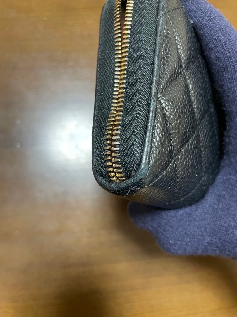 【ジャンク・付属品完備】シャネル 長財布 マトラッセ キャビアスキン 黒