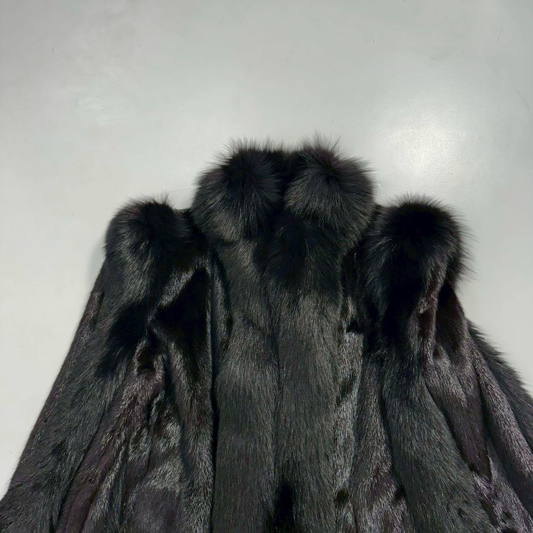 ボリューム◎SAGA FOX ファーコート フォックス×ミンク 毛皮 黒　銀サガ