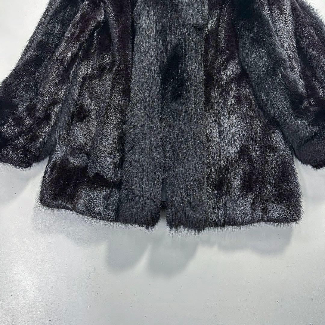 ボリューム◎SAGA FOX ファーコート フォックス×ミンク 毛皮 黒　銀サガ