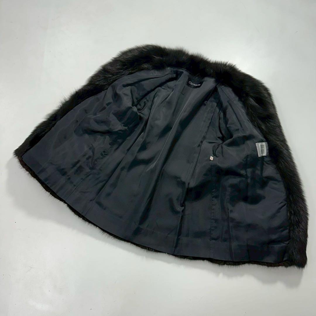 ボリューム◎SAGA FOX ファーコート フォックス×ミンク 毛皮 黒　銀サガ