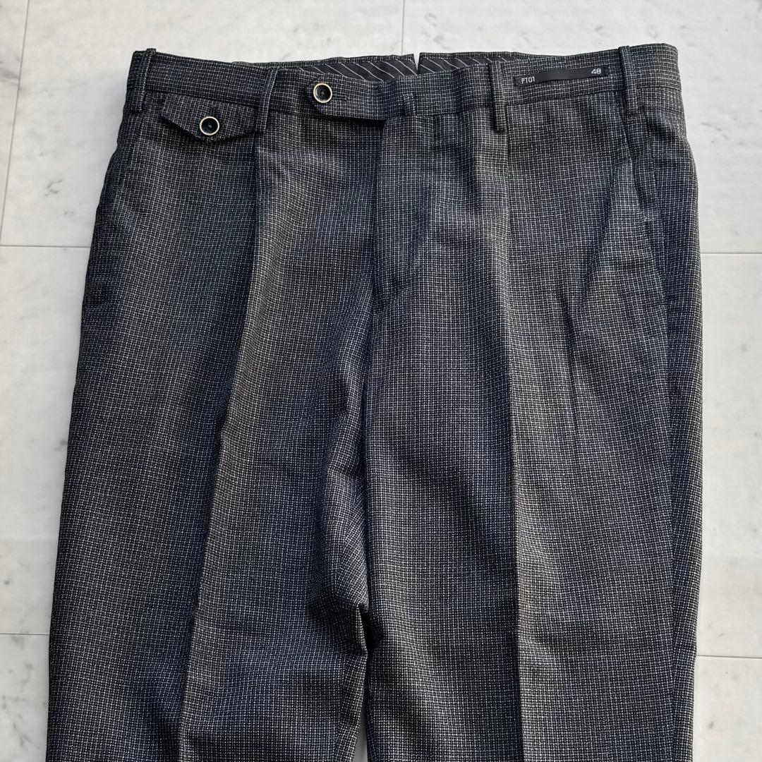 PT01 SUPER 100'S ウールスラックスパンツ マイクロチェック 48