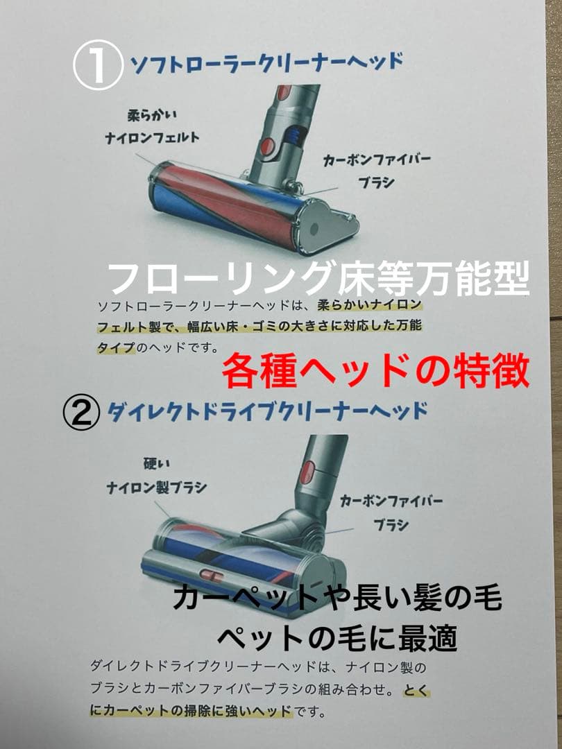 ダイソン⑫V10SV12新品２パイプ ２ヘッド付　　　新品柔軟ロング隙間ノズル