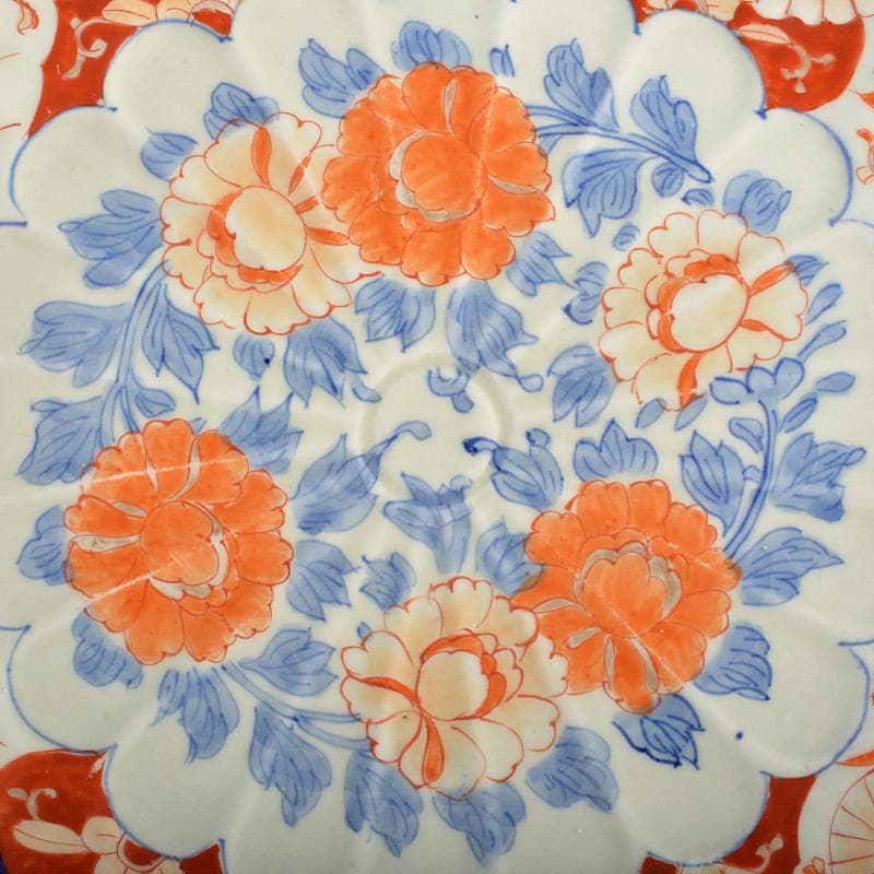りりあ　古伊万里　染錦　花文輪花皿　大皿　直径約40cm　V　R5856B