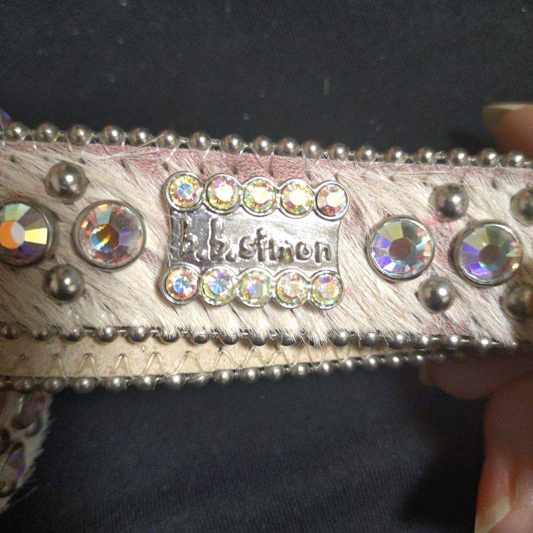 b.bsimonスワロフスキークリスタル装飾 ベルト美品オフホワイトはらこレザー