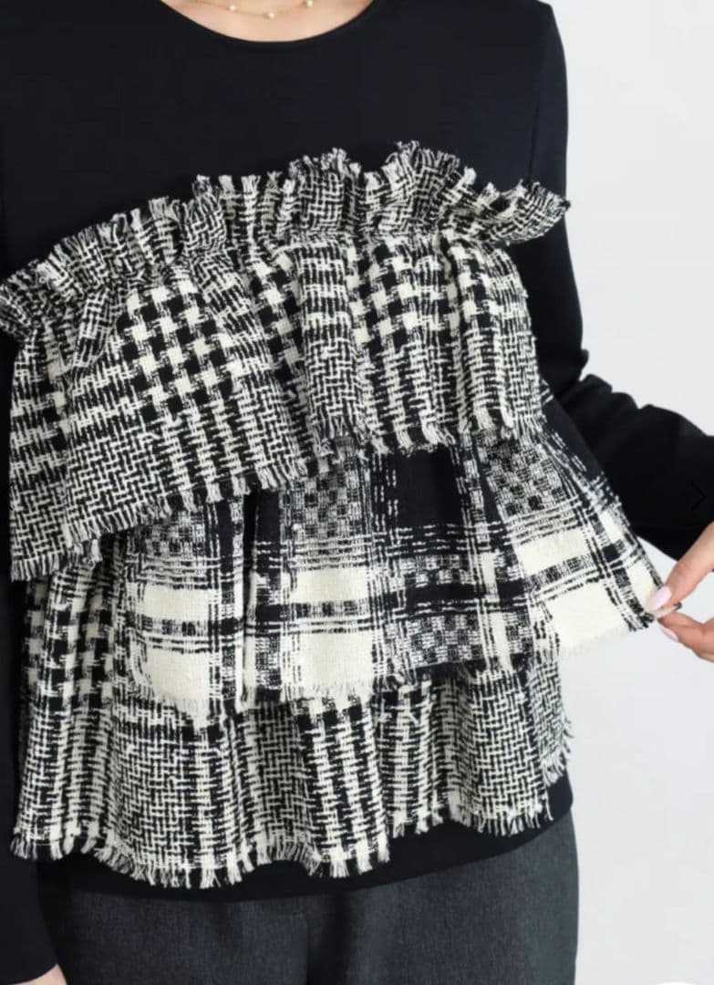 新品タグ付き　ヤマダヤ　フェンネル　千鳥チェック和紙ツイードカットソー