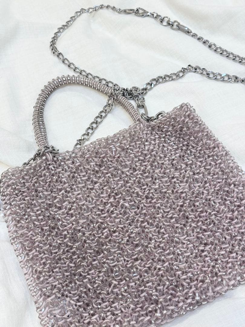 ANTEPRIMA♡ミディアム＋パールチャーム パウダリーピンクシルバー バッグ