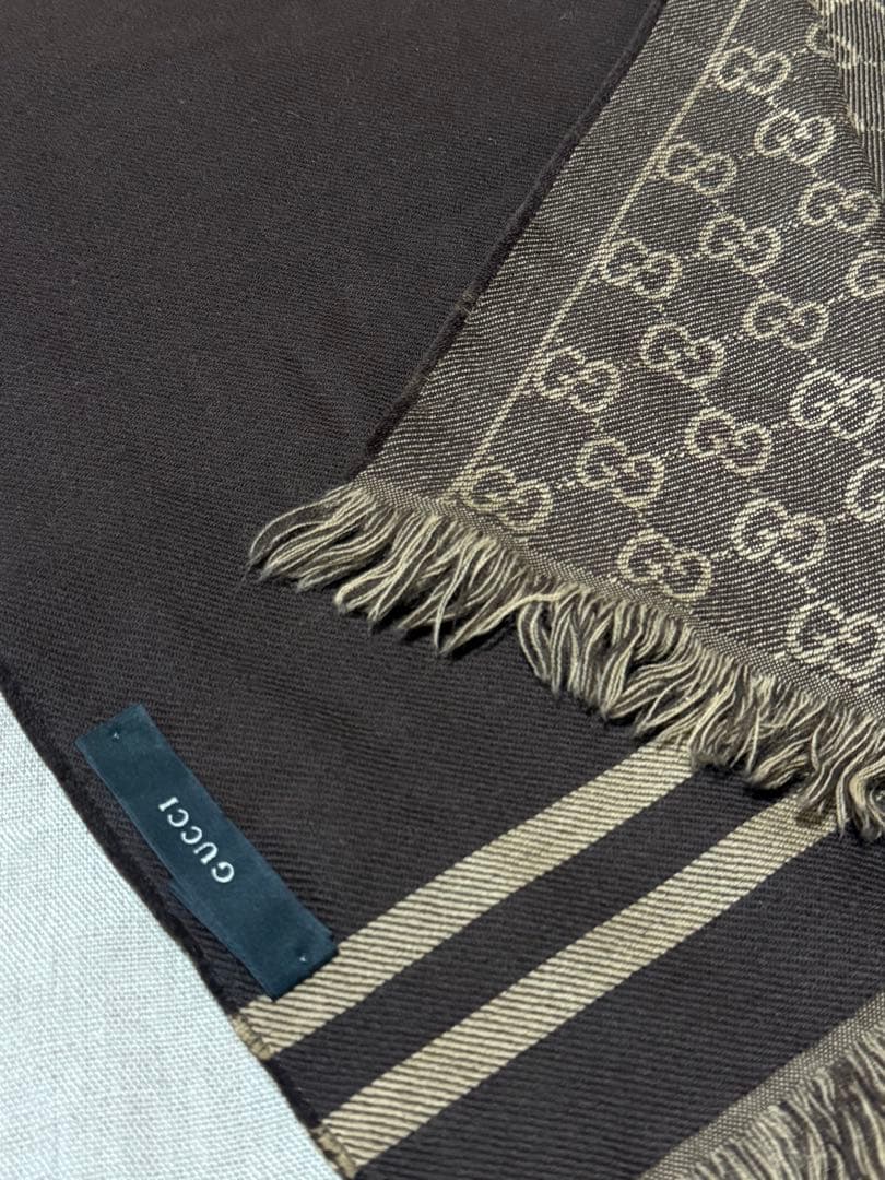 GUCCI グッチ GG柄 スカーフ ショール ブラウン フリンジ