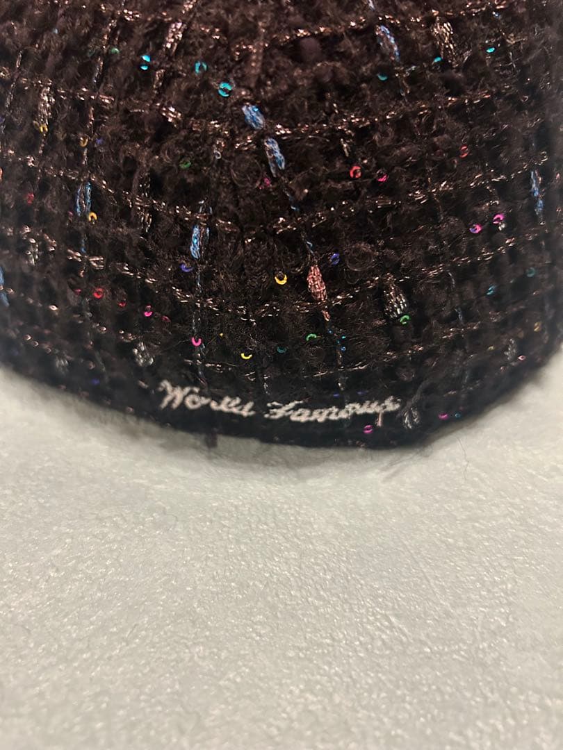 Supreme 黒 キャップ ツイード風